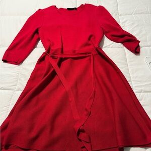 Nina Leonard Red A-Line Dress with 3/4 Cuffed Sleeves